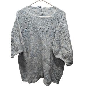 Vintage Puff Sleeve Pastel Light Blue Sweater Hand Knitted Oversized Size XL
